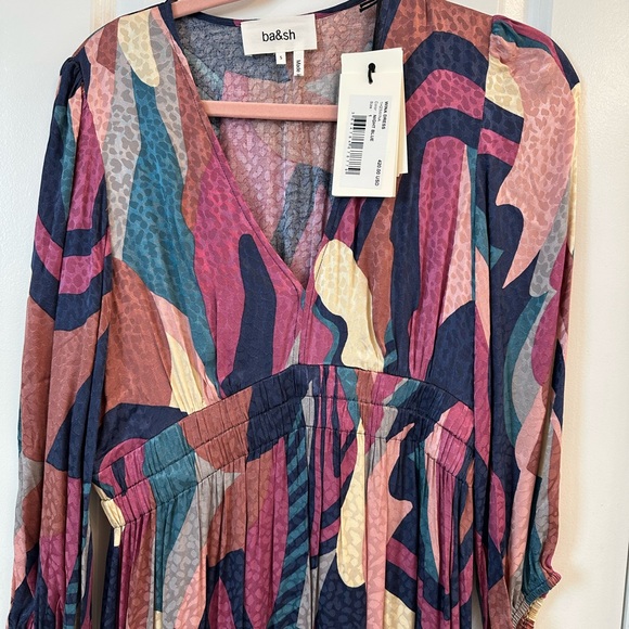 ba&sh Pink Blue Midi Sundress Sleeveless Crew Neck - Picture 4 of 4